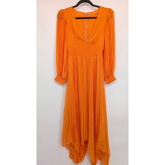 NWOT Alice + Olivia Sion Pleated Midi Dress Size 2 Tangerine Orange #2J459 - Picture 2 of 10